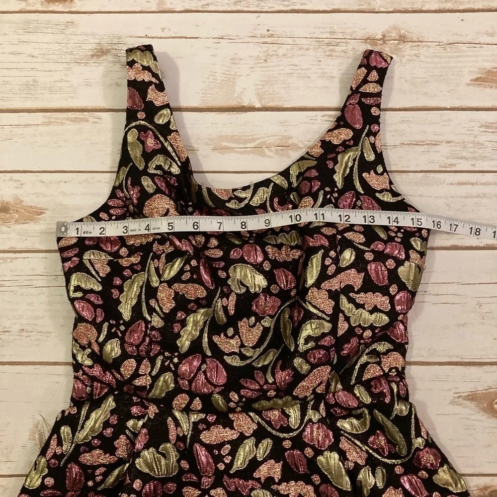 Free People Metallic Fit and Flare Jacquard Floral Dress Medium